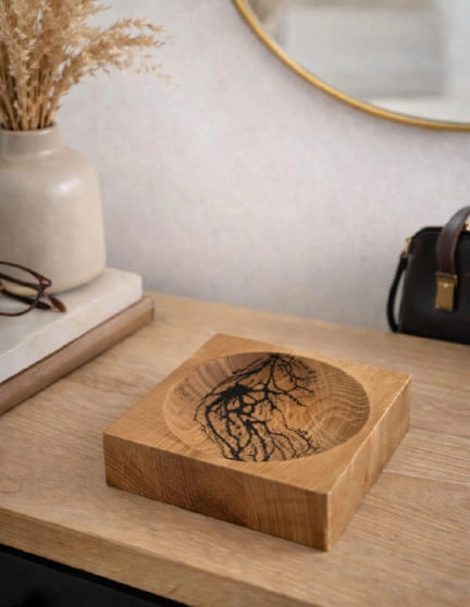 vide-poches ch&ecirc;ne gravure foudre &eacute;clair &eacute;lectrique